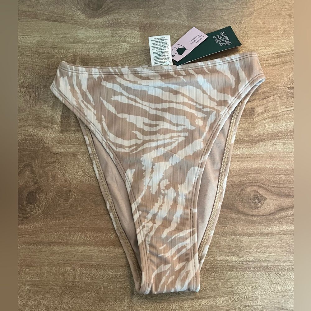 Wild Fable NWT Tan & White Zebra Animal Print Bikini Bottom ONLY Sz XS Swimsuit